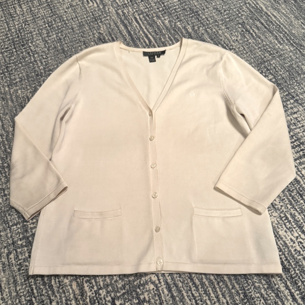 Ralph Lauren Cream Button Down Silk Blend Classic Cardigan Medium - Cottagecore